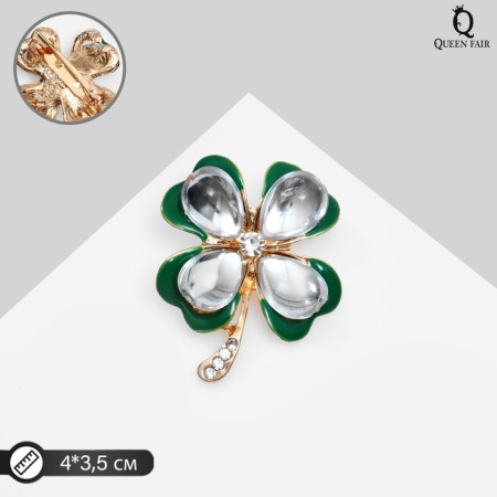 Brooch "Clover" multi-layer, white-green color in gold