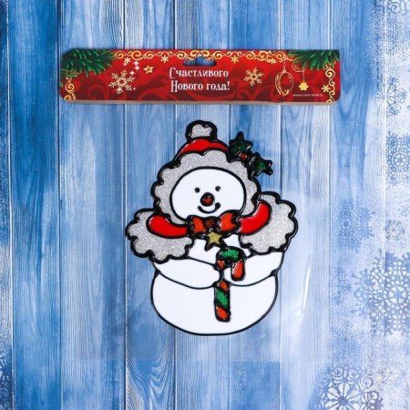 Stick on glass "Snowman in a hat" 12.5x15.5 cm-2