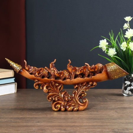 Polystone souvenir "Seven elephants on a tusk" under a tree 18.5x8x44 cm