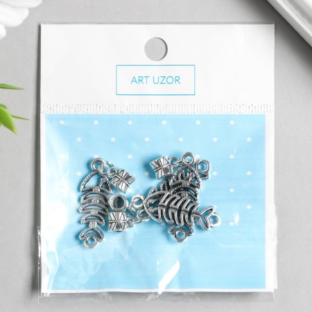 Bale with a suspension metal for creativity "Fish skeleton" silver 3.9 cm-2