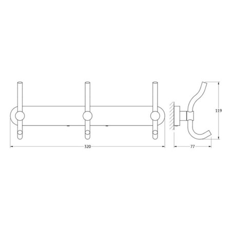 Planck with three lumberry hooks 32 cm, chrome, artwelle-1