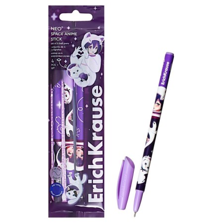 A set of ballpoint pens 4 pcs, erichkrause, "neo Stick Space Anime" node 0.7 mm color blue blue-2