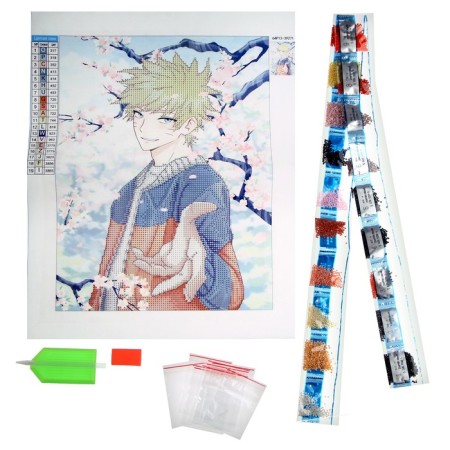 Diamond mosaic with partial filling on the canvas "Sakura Boy", 30 x 40 cm-1