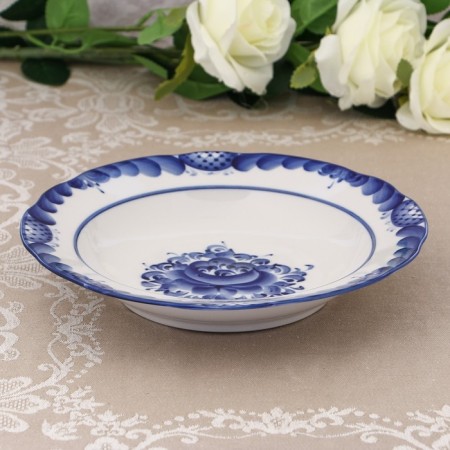 Plate "flowers", deep, d = 24 cm, h = 4 cm, gzhel