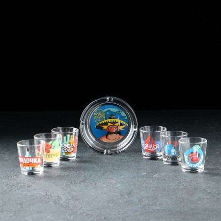 Set of gift "Strong drinks", glass, 7 items: pile 70 ml, ashtray
