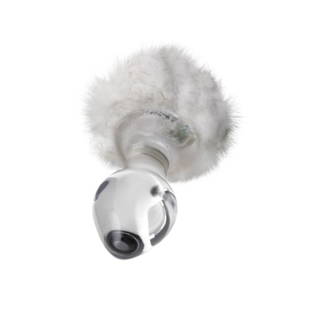 Sexus Glass anal plug, glass, with a white tail, transparent, 14 cm, d = 4 cm-2