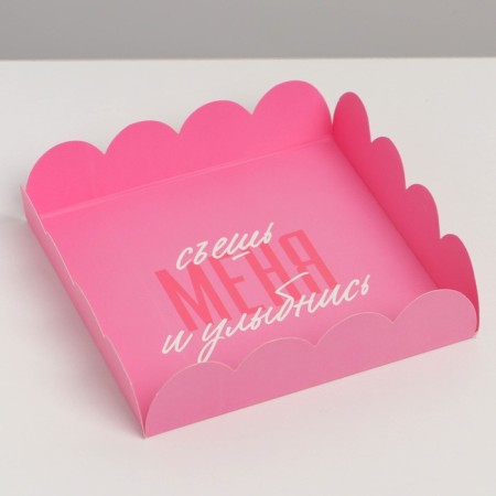 Cookie box, confectionery packaging with PVC lid, “eat me and smile”, 13 x 13 x 3 cm-2