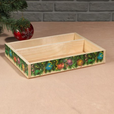 Cashpot box Gift "New Year's balls", 2 departments, 25.5 × 20 × 5 cm