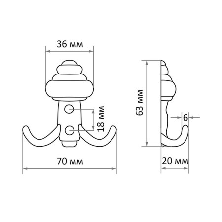 Furniture tundra hook TKD028, two -rod, chrome, 8 pcs TMP-4