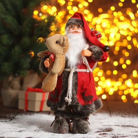 Santa Claus "In a red fur coat with a bear" 30 cm