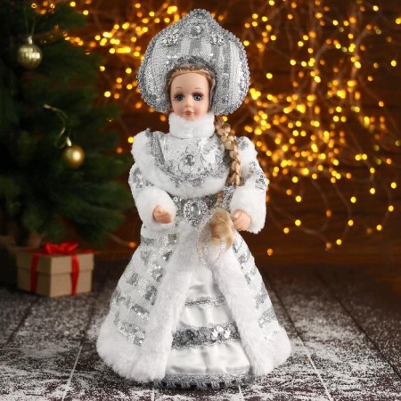 Snow Maiden "In a white fur coat and kokoshnik" 17x35 cm, mix