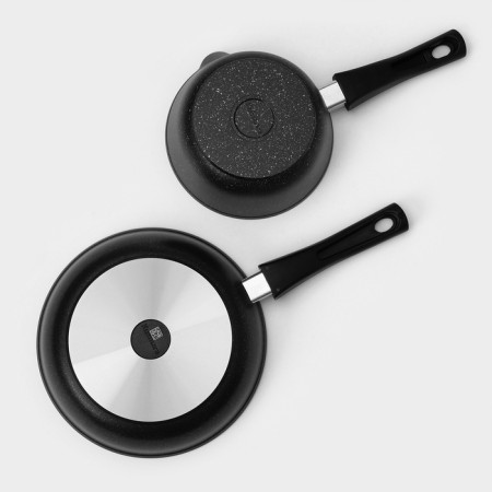 A set of kitchen utensils “Marble No. 3”, 6 objects, a lid, a removable handle, anti -stick coating, color dark marble-10