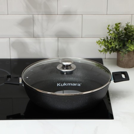 Stear, D = 30 cm, removable handles, glass cover, anti -stick coating, color dark marble-5