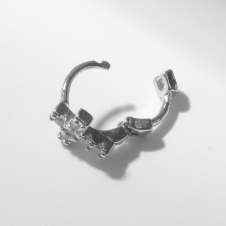 Piercing in the ear (Helix) “Cross”, D = 8 mm, white color in silver-1
