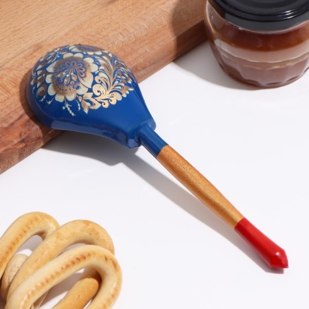 Spoon half -bastard with painting, gold 19 × 6 cm, mix-5