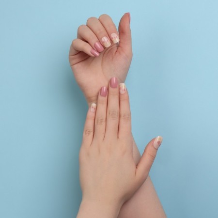 Flourish overhead nails, 12 pcs, with adhesive plates, soft square shape, pink/white color-12