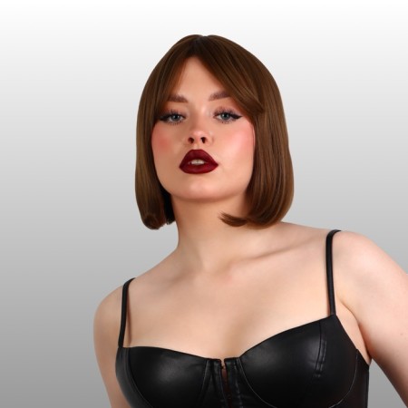 Artificial wig, with a bang, imitation of the skin, 30 cm, brown color-1