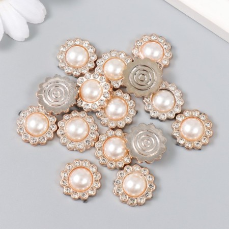 Decor for creativity plastic, rhinestones "Round flower with pearl" set of 15 pcs 1.9x1.9 cm-1