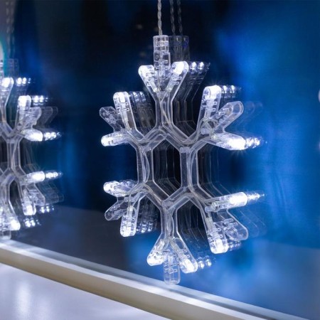 Garland “fringe” 2.4 × 0.9 m with nozzles “snowflakes”, ip20, transparent thread, 150 LED, white glow, 8 modes, 220 V-4
