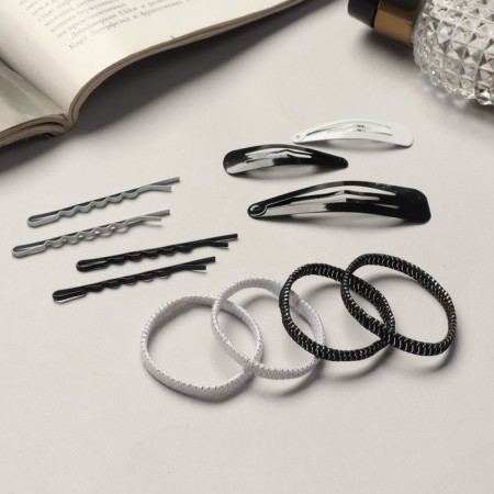 Hair set "Classic" (6 ST-4.5 cm, 8 ptot 6 cm, 2 stut 8.5 cm, 8 elastic bands) black and white-1