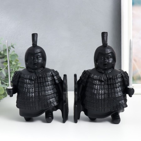 Polystone souvenir "Terracotta warrior with a sword and shield" set 2 pcs black 9x13x20 cm