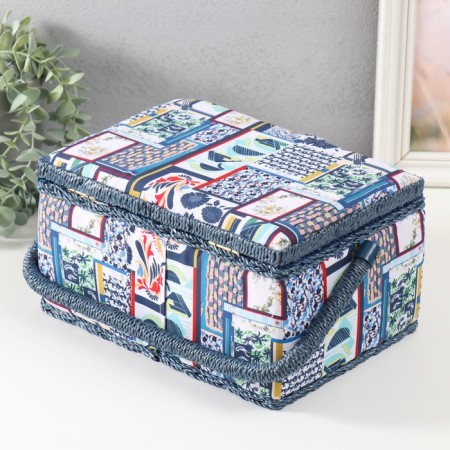 Casket for needlework "Patchwork. Blue flowers" 19x26x14.5 cm-4