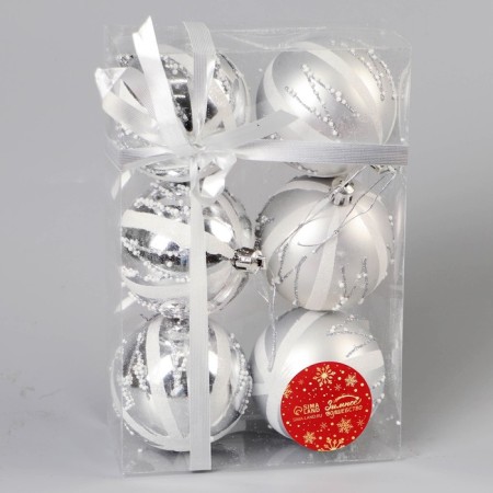 Set of balls plastic D-7 cm, 6 pcs "Masquerade" silver-1