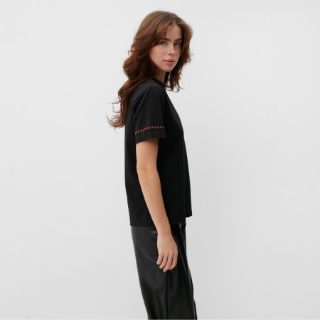 Women's T-shirt with red edging Basic Line Black Color Black, Rr. 52-2