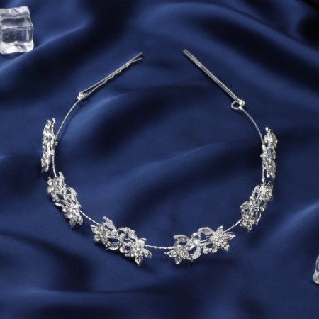 Hair accessory "Judy" flowers, 26 cm, silver