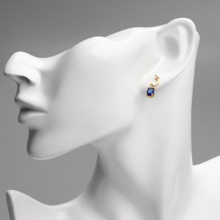 Earrings with rhinestones Xuping Universe, oval, blue color in pink gold-2