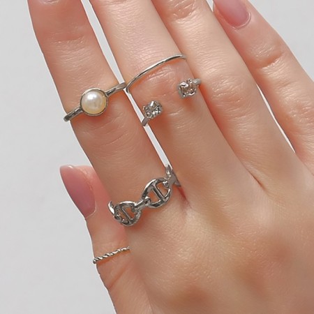 Ring set 5 pieces "perfect fingers" shine, white color in silver-2