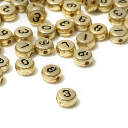 Acrylic bead "numbers" mix, 7 × 4 mm, set 10 g, color gold-1