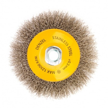 Denzel Ushm brush, 125 mm, M14, plate, twisted stainless wire 0.3 mm-1