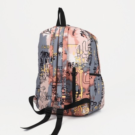 School backpack from textiles on a zipper, 5 pockets, pink/gray color-1