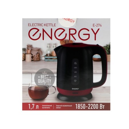 Electric kettle Energy E-274, plastic, 1.7 l, 2200 watts, white-red-10
