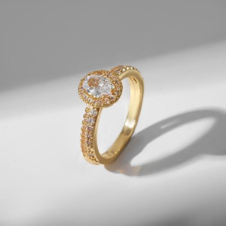 Ring "Treasure" crystal oval, white color in gold, size 18