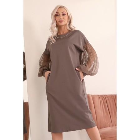 Women's dress, size 48, beige color-4
