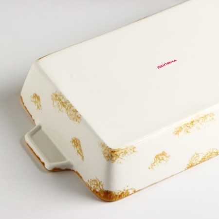 Baking shape made of porcelain organic Gold, 2 l, 33 × 20.5 × 5.5 cm, white color-2