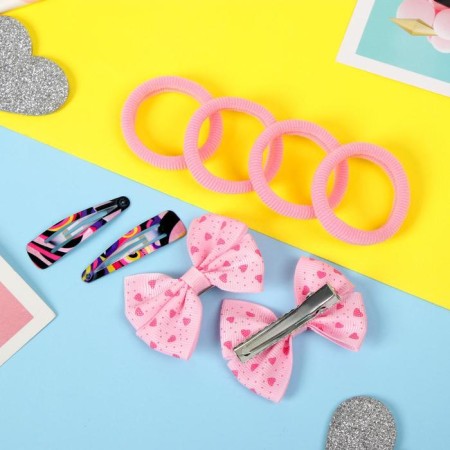 Hair set "Chris" (4 elastic bands, 2 clamps, 2 invisibility) peas, pink-2