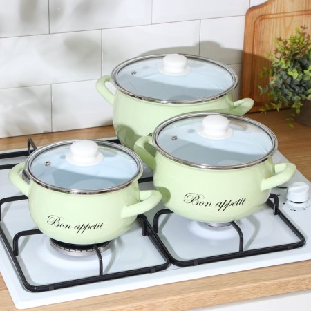 Set of pots "Lime", 3 subjects: 2.1/3.1/4 l, covers, induction, color light green-3