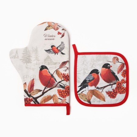 New Year. Set of kitchen Ethel Winter Season mittens 20x28cm, 19x19cm severity, 100%HL-1