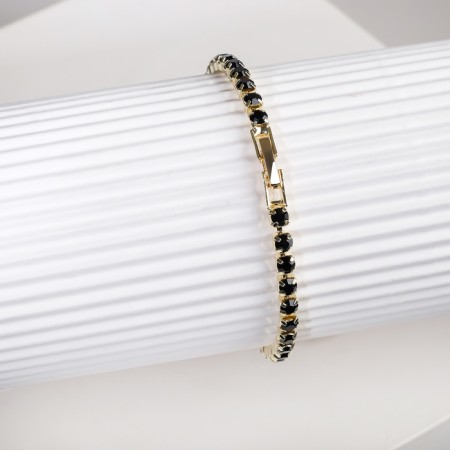 Bracelet with rhinestones "shine" thin thread, black color in gold, 18 cm-1