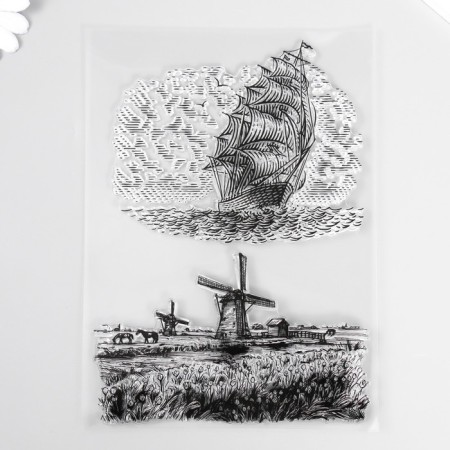 Stamp for creativity Silicon "Ship/Mill" 15x21x0.3 cm