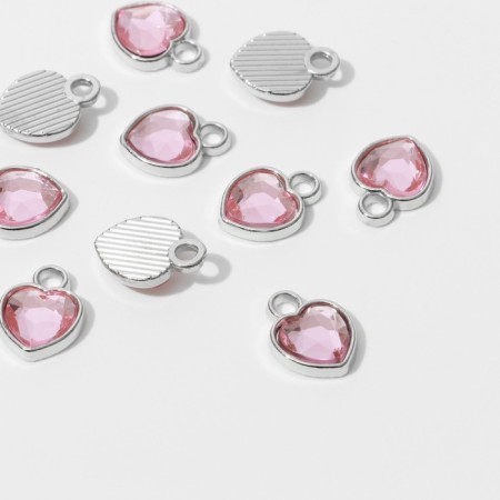 Counter-suspension "heart" 1.7 × 1.3 × 0.2 cm, (set 10 pcs.), Pink color in silver