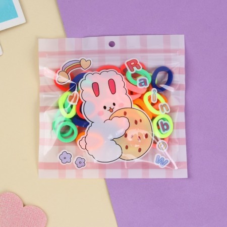 Hair elastic band "Good wishes" (set of 50 pcs) Bunny Color, 2 cm, mix-1