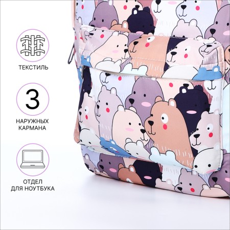 School backpack from textiles on a zipper, 3 pockets, pencil case, color colorful color-2