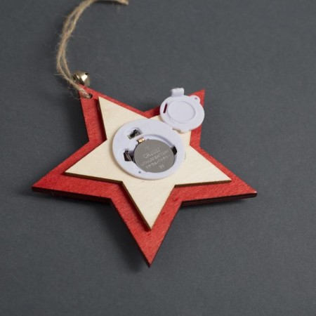 Christmas tree toy "Red Star with a deer", from batteries, a glow of warm white-2