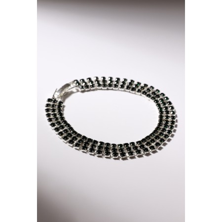 Bracelet with rhinestones "shining" three rows, dark green color in silver, 18 cm-1