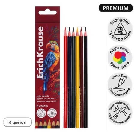 Pencils 6 colors Erichkrause "Safari", wood, trihedral, euro suspension