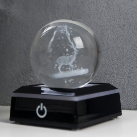 Souvenir glass backlight "Deer" d = 6 cm LED stand from 3AAA, USB wire 9x7x7 cm-2